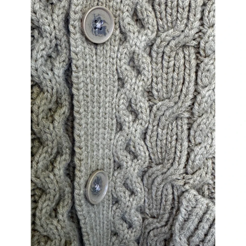 Mens Cable  Knit Cardigan Tan Brown Golden Yellow Shawl Collar Sweater XL Preppy